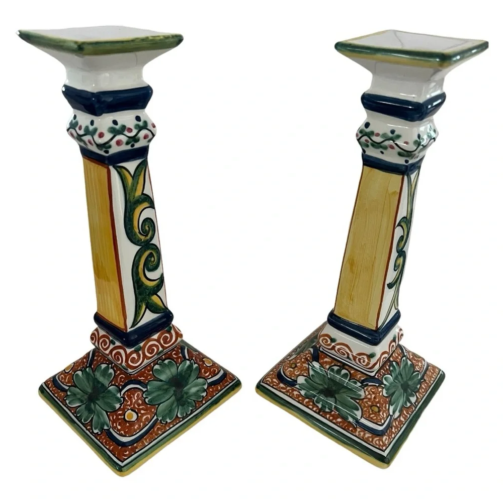 WILLIAMS SONOMA Alhambra NAZARI CANDLE STICK HOLDER SET PORTUGAL HAND PAINTED